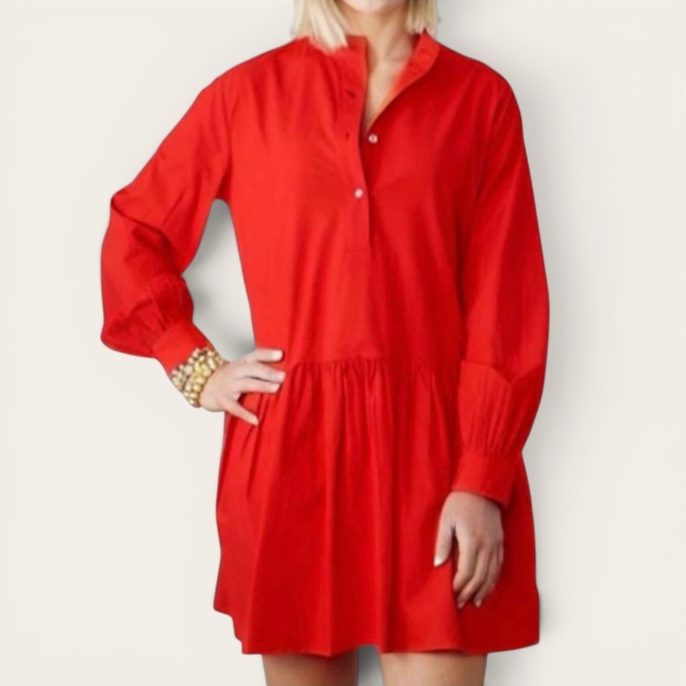 Caryn Lawn Morgan Mini‎ Dress Red Cotton Poplin One Size NWT Tuckernuck